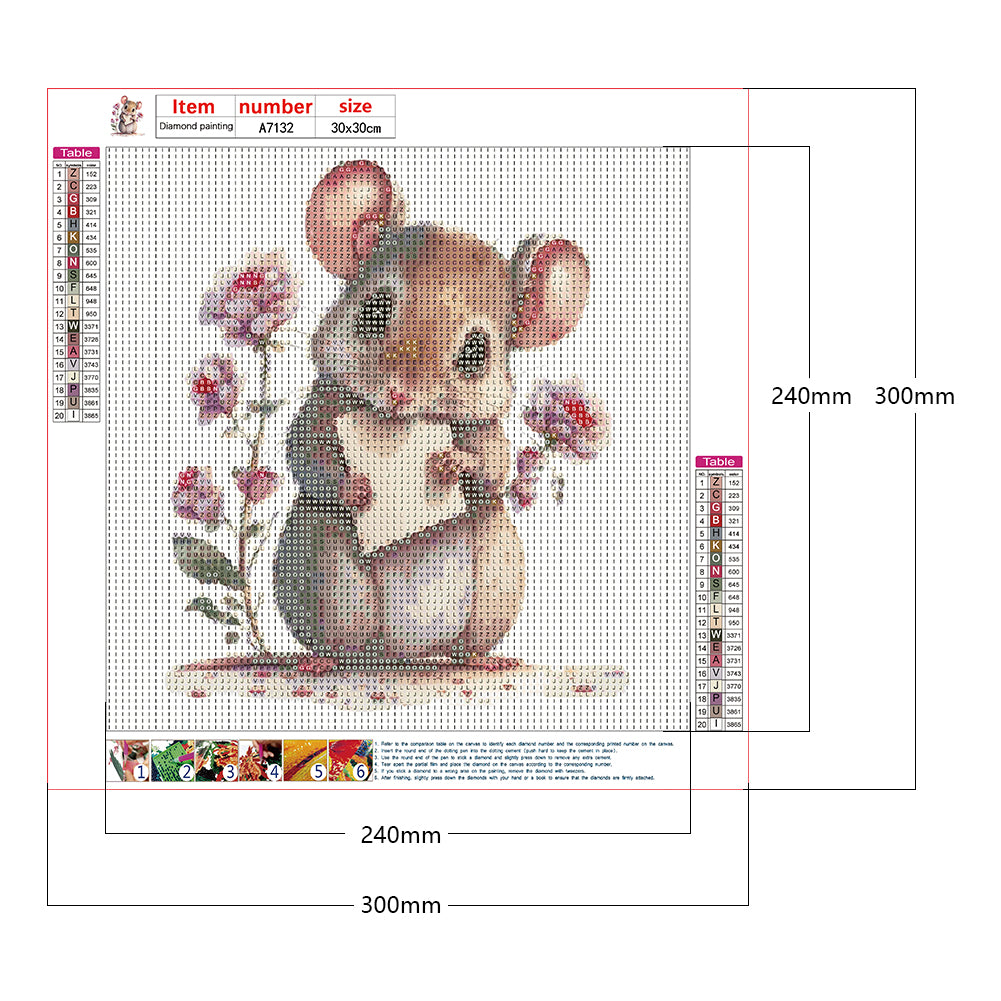 Mouse With Letter - Full Round Drill Diamond Painting 30*30CM