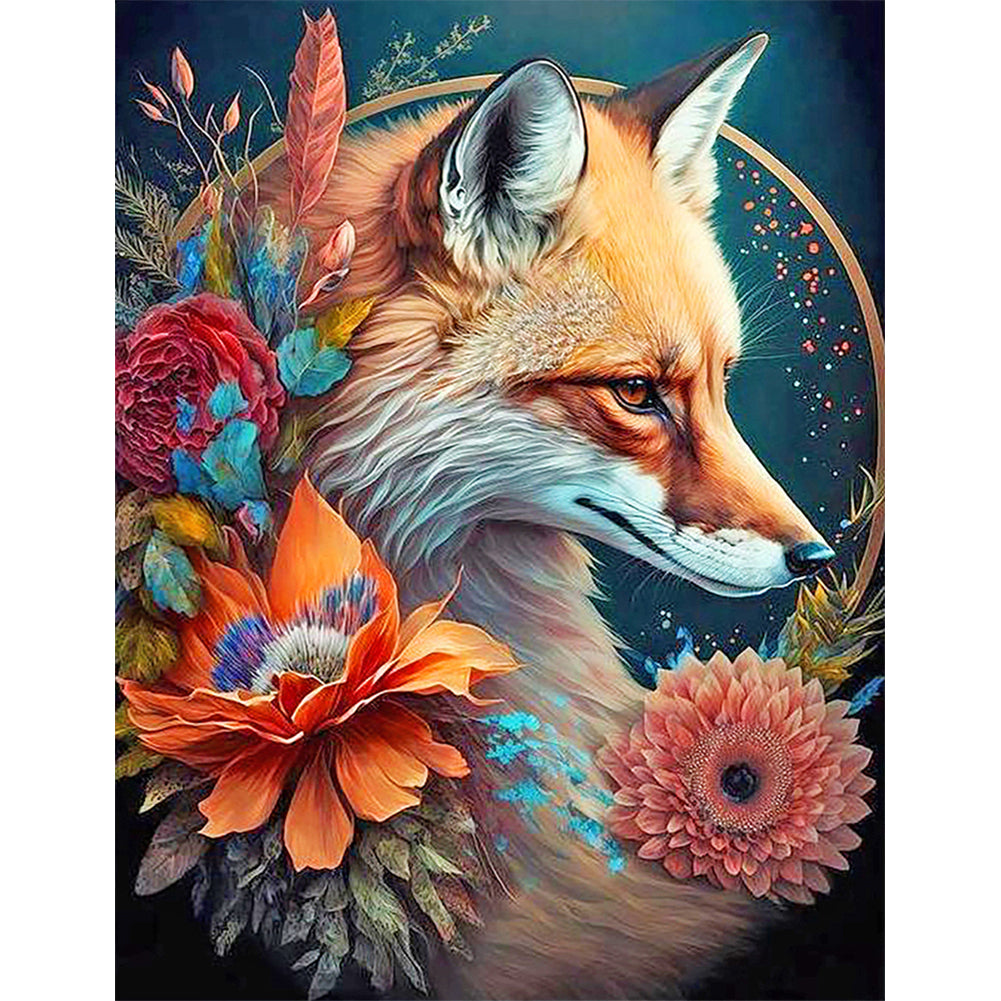 Flower And Fox - Full Round Drill Diamond Painting 30*40CM