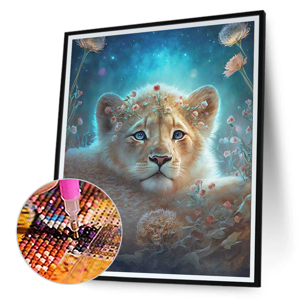 Flower And Lion - Full Round Drill Diamond Painting 30*40CM