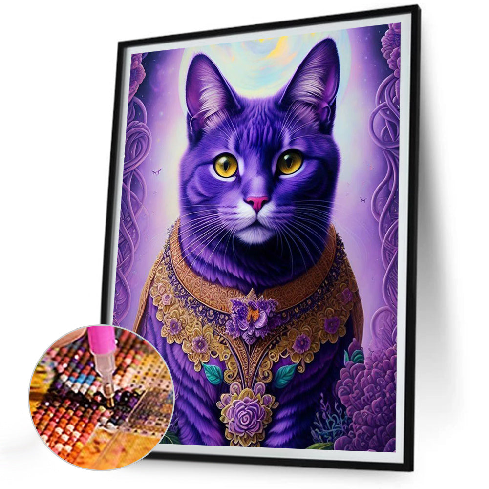 Purple Cat - Full Round Drill Diamond Painting 30*40CM