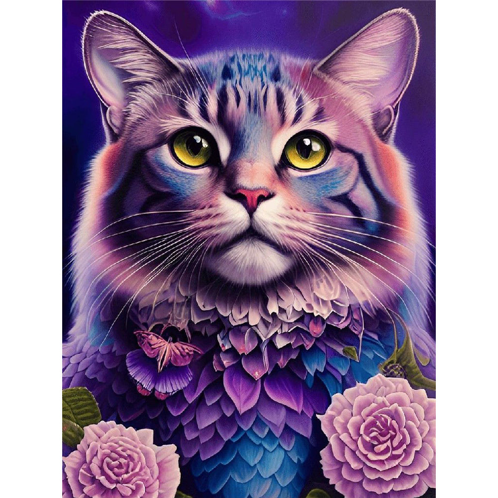 Purple Cat - Full Round Drill Diamond Painting 30*40CM