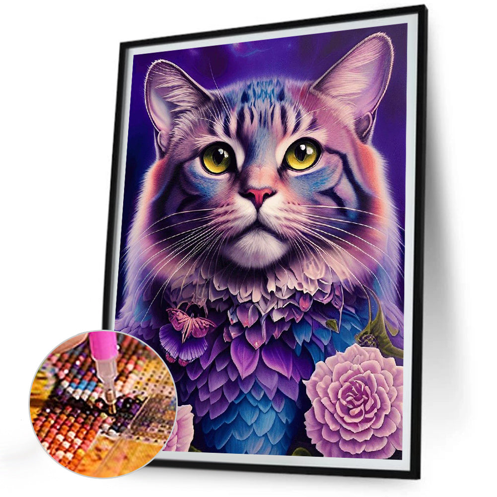 Purple Cat - Full Round Drill Diamond Painting 30*40CM