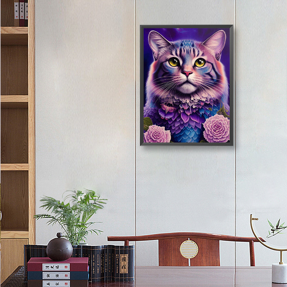 Purple Cat - Full Round Drill Diamond Painting 30*40CM