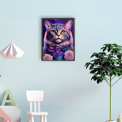 Purple Cat - Full Round Drill Diamond Painting 30*40CM