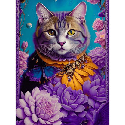 Purple Cat - Full Round Drill Diamond Painting 30*40CM