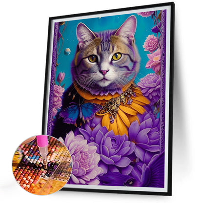 Purple Cat - Full Round Drill Diamond Painting 30*40CM