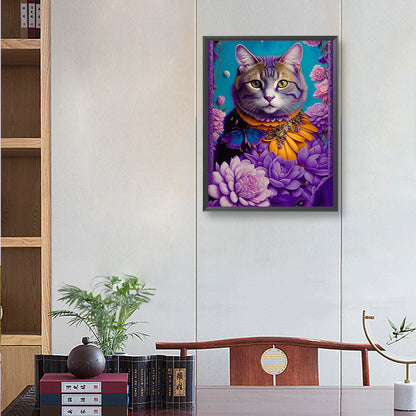 Purple Cat - Full Round Drill Diamond Painting 30*40CM