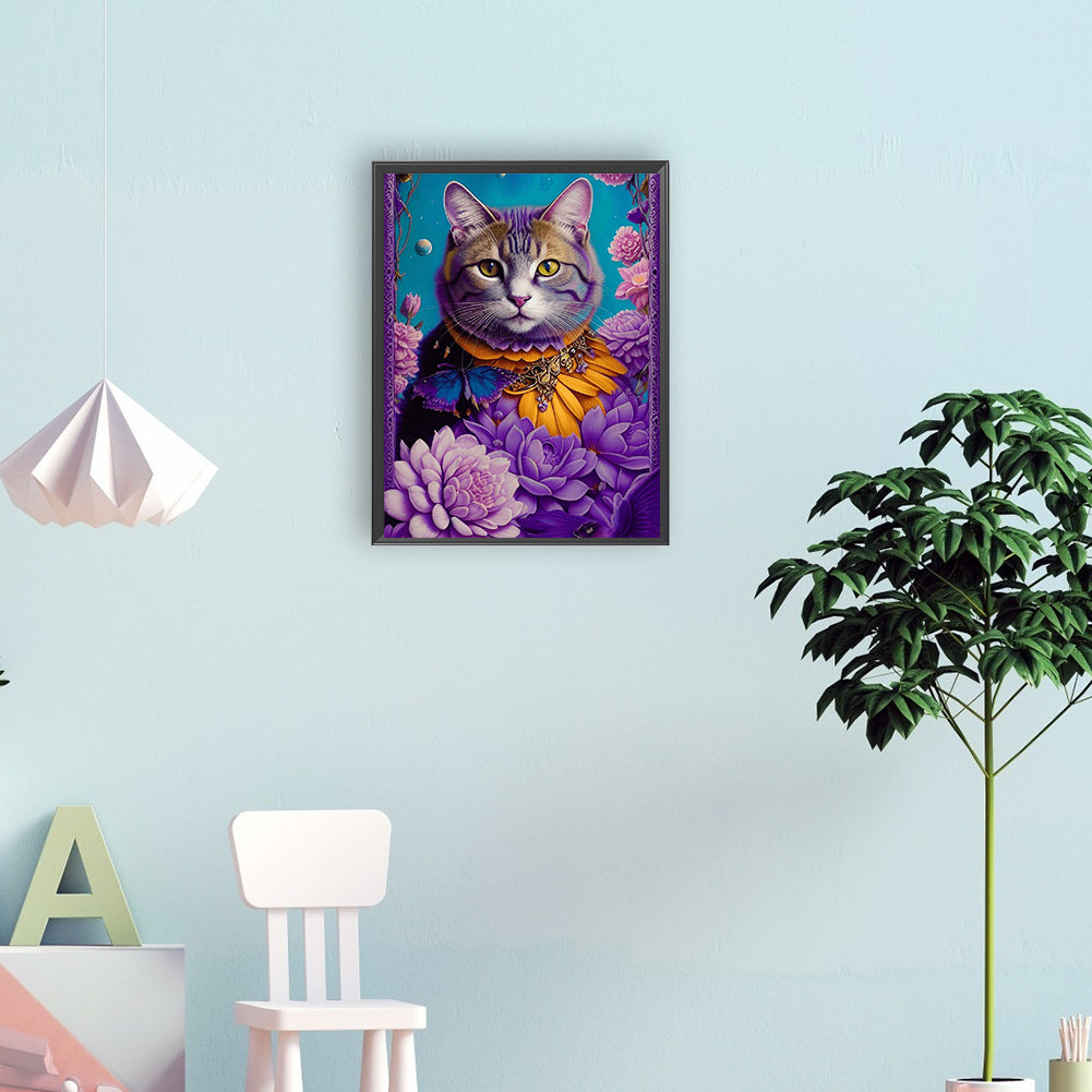 Purple Cat - Full Round Drill Diamond Painting 30*40CM