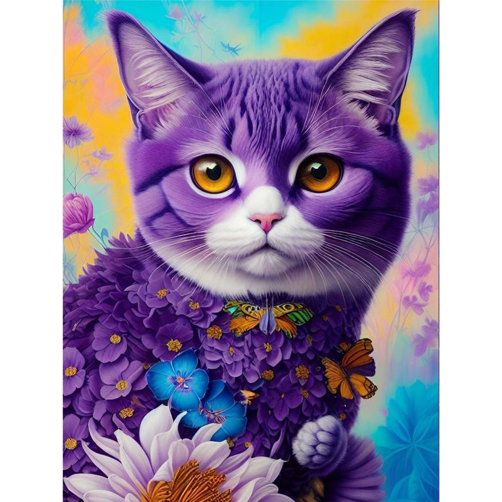 Purple Cat - Full Round Drill Diamond Painting 30*40CM