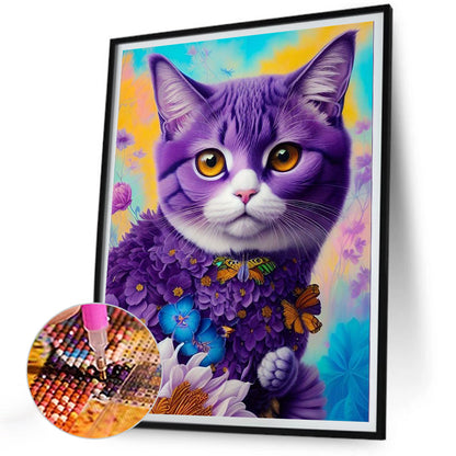 Purple Cat - Full Round Drill Diamond Painting 30*40CM