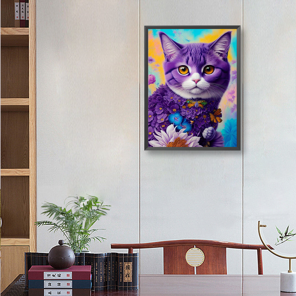 Purple Cat - Full Round Drill Diamond Painting 30*40CM