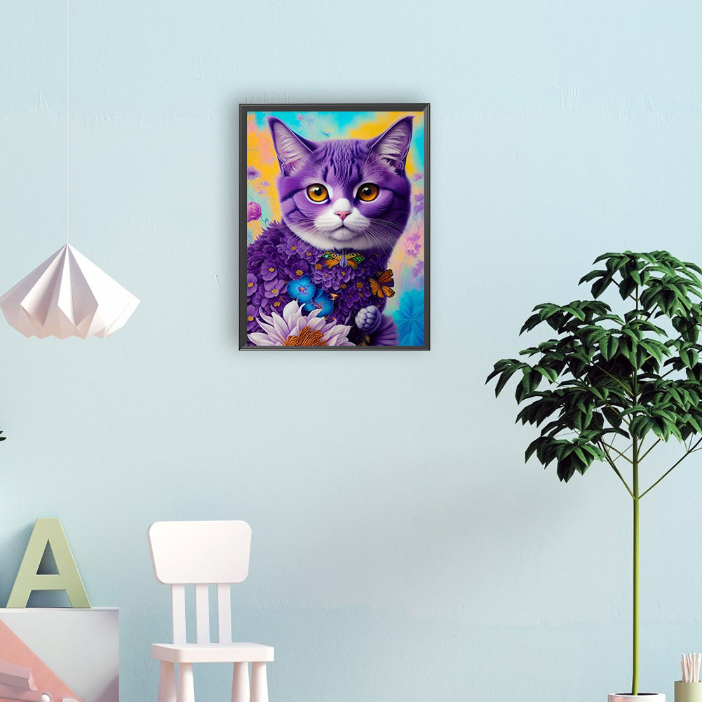 Purple Cat - Full Round Drill Diamond Painting 30*40CM