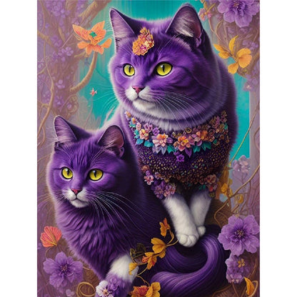 Purple Cat - Full Round Drill Diamond Painting 30*40CM