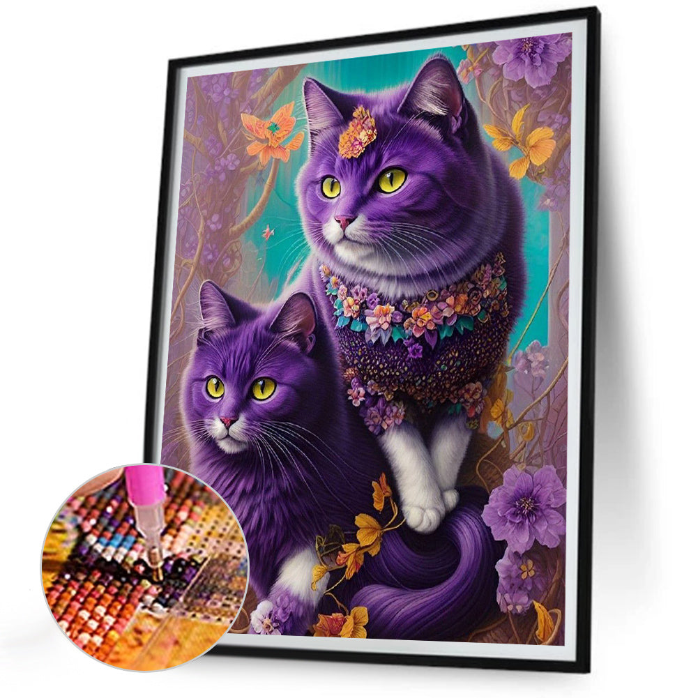 Purple Cat - Full Round Drill Diamond Painting 30*40CM