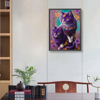 Purple Cat - Full Round Drill Diamond Painting 30*40CM