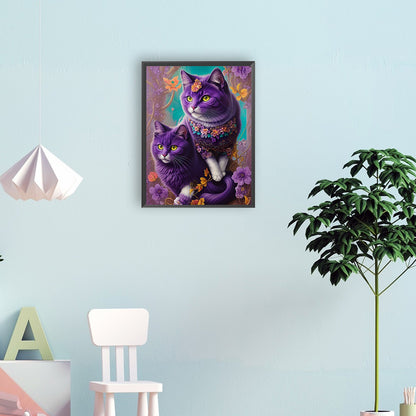 Purple Cat - Full Round Drill Diamond Painting 30*40CM