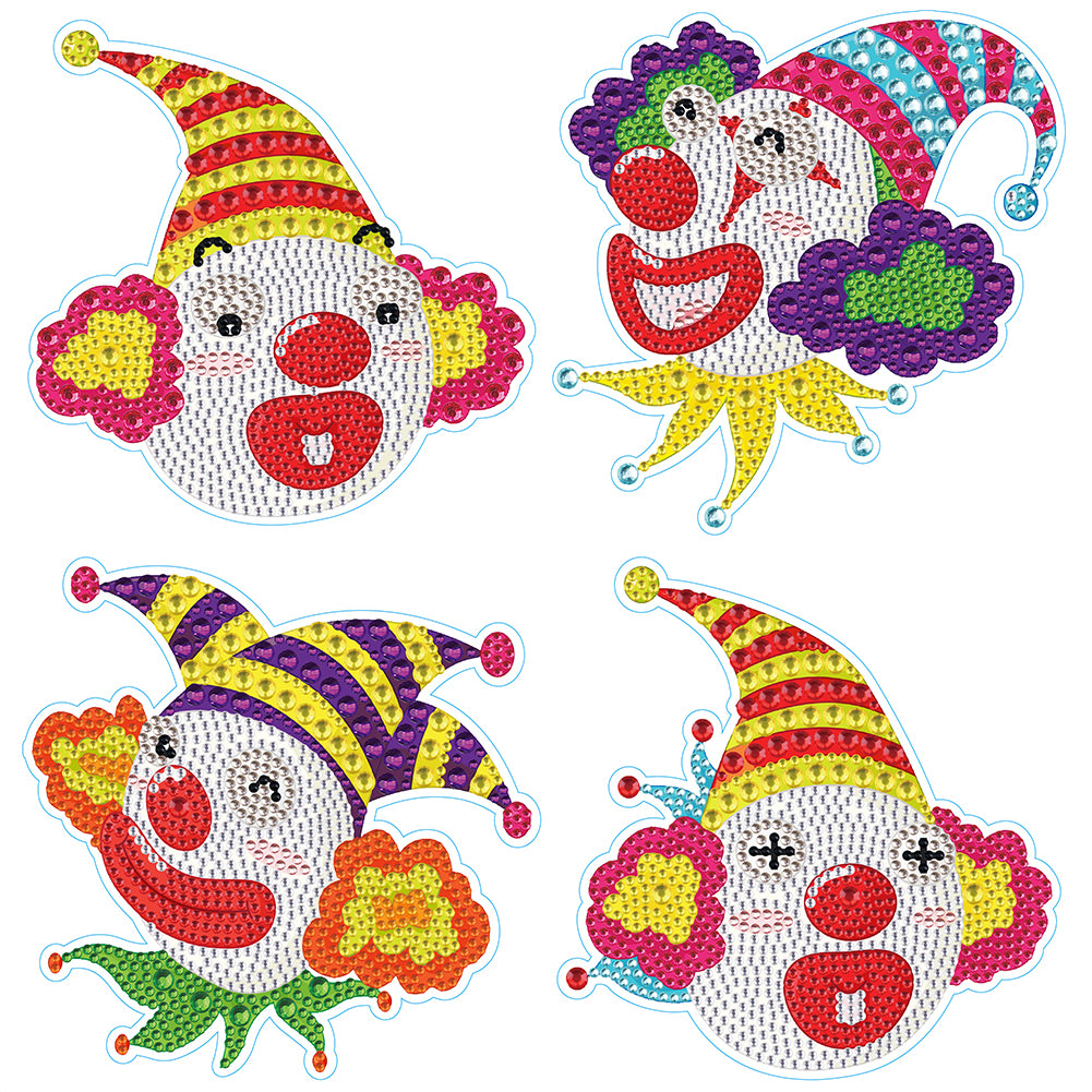 4pcs Diamond Mosaic Sticker Art Crafts Clown DIY for Kids Beginner Children Gift