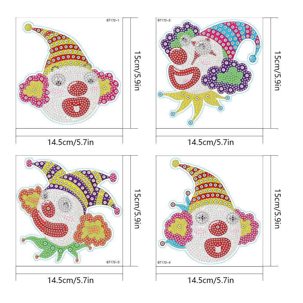 4pcs Diamond Mosaic Sticker Art Crafts Clown DIY for Kids Beginner Children Gift