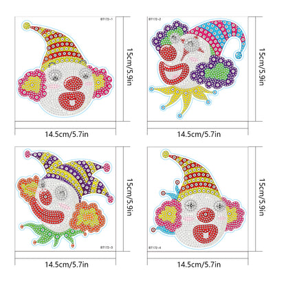 4pcs Diamond Mosaic Sticker Art Crafts Clown DIY for Kids Beginner Children Gift
