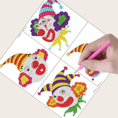 4pcs Diamond Mosaic Sticker Art Crafts Clown DIY for Kids Beginner Children Gift