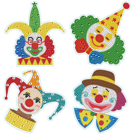 4pcs Diamond Mosaic Sticker Art Crafts Clown DIY for Kids Beginner Children Gift