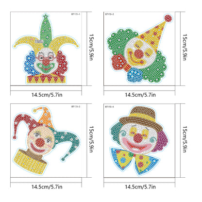 4pcs Diamond Mosaic Sticker Art Crafts Clown DIY for Kids Beginner Children Gift