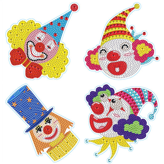 4pcs Diamond Mosaic Sticker Art Crafts Clown DIY for Kids Beginner Children Gift