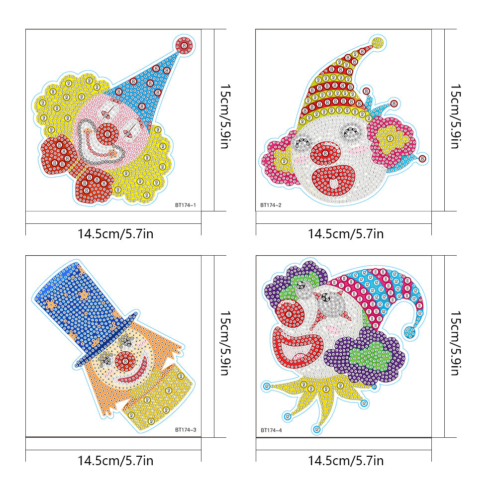 4pcs Diamond Mosaic Sticker Art Crafts Clown DIY for Kids Beginner Children Gift