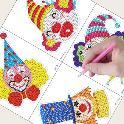 4pcs Diamond Mosaic Sticker Art Crafts Clown DIY for Kids Beginner Children Gift