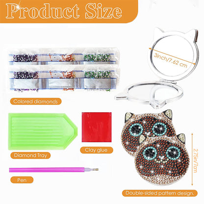 DIY Diamond Art Mosaic Makeup Mirror Paint by Number Kits Cat for Adult and Kids
