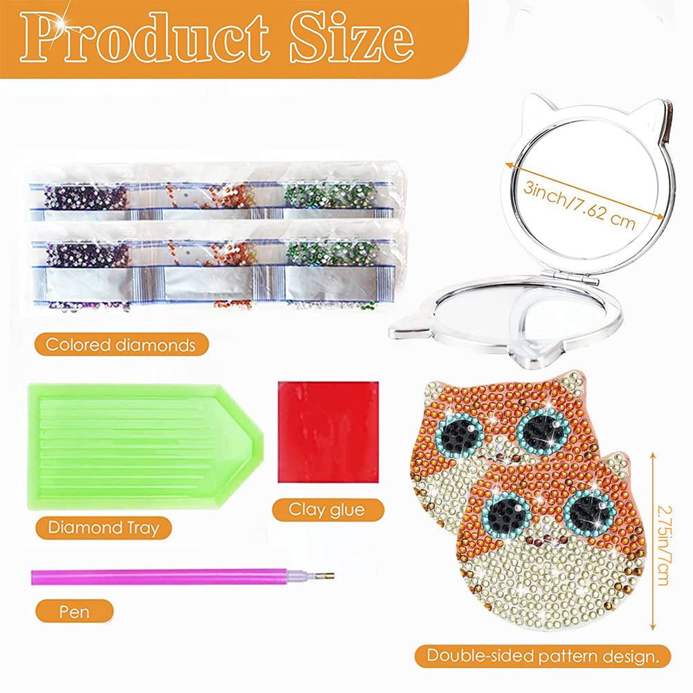 DIY Diamond Art Mosaic Makeup Mirror Paint by Number Kits Cat for Adult and Kids