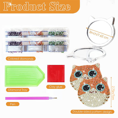 DIY Diamond Art Mosaic Makeup Mirror Paint by Number Kits Cat for Adult and Kids