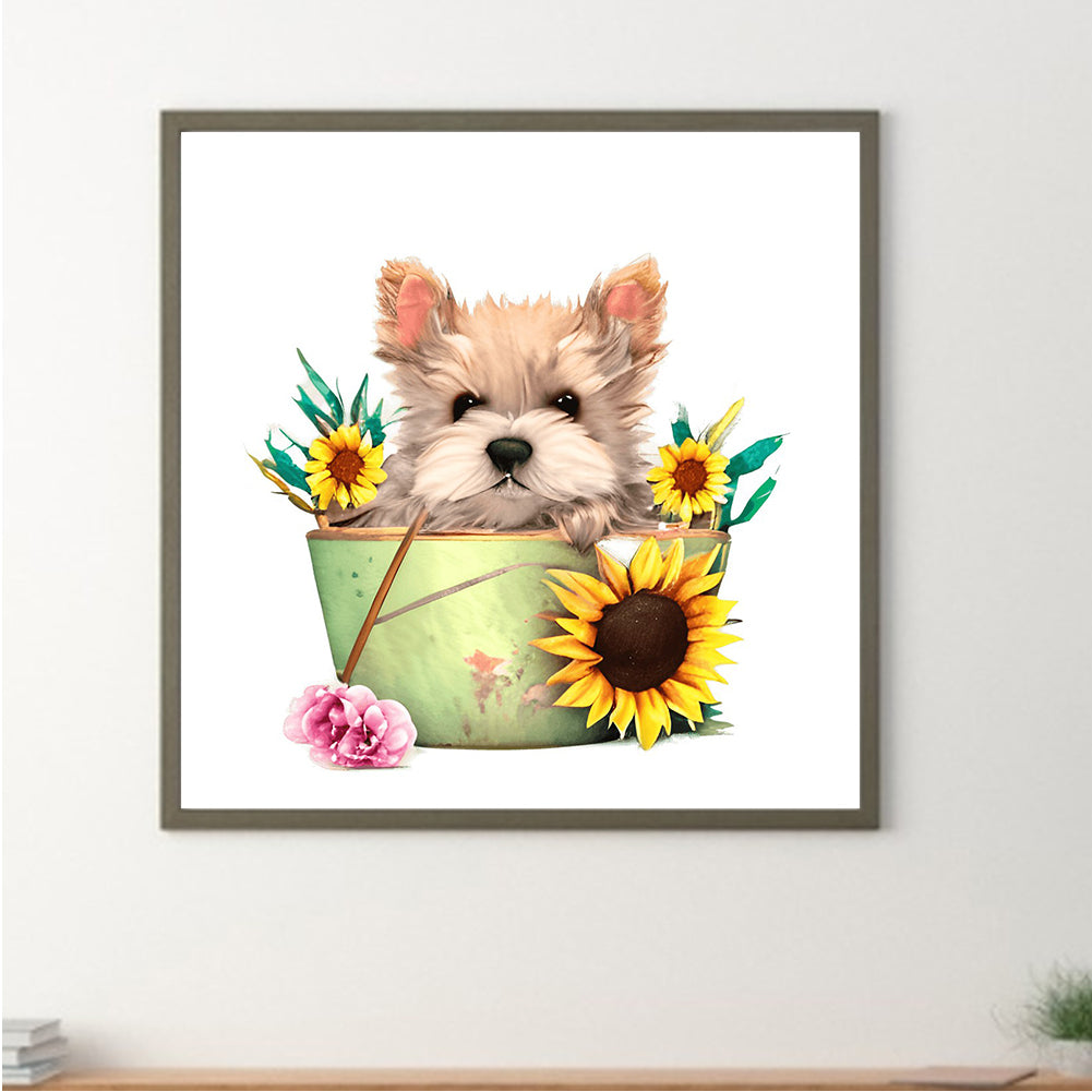 Bucket Puppy - Full Round Drill Diamond Painting 30*30CM