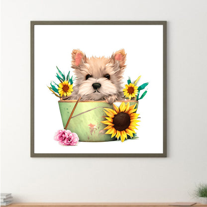 Bucket Puppy - Full Round Drill Diamond Painting 30*30CM
