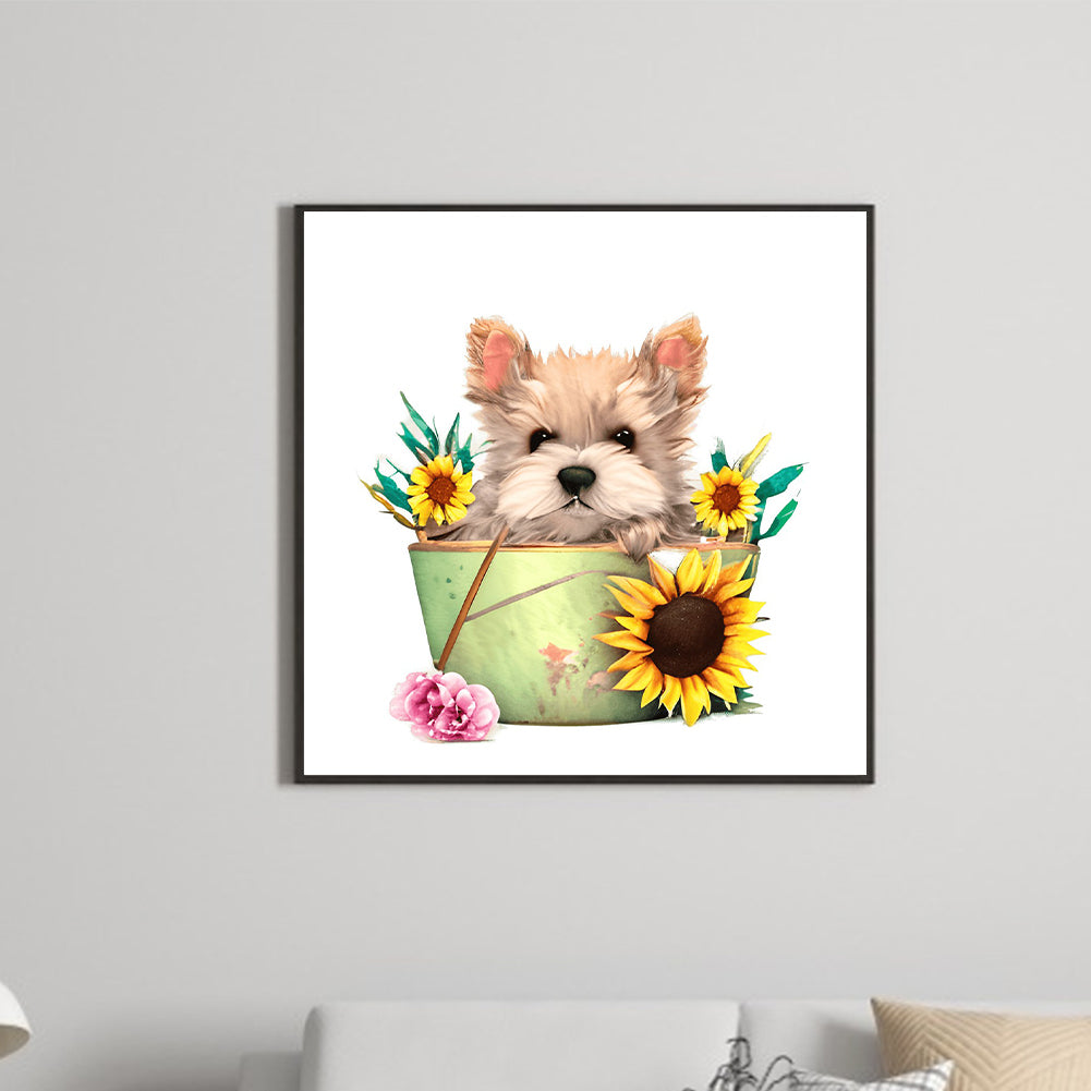 Bucket Puppy - Full Round Drill Diamond Painting 30*30CM
