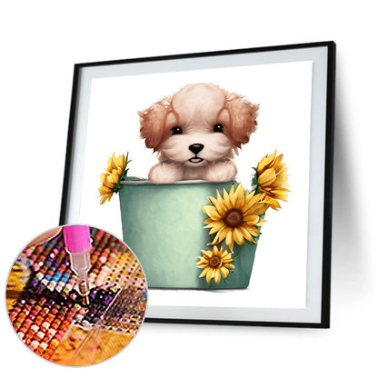 Bucket Puppy - Full Round Drill Diamond Painting 30*30CM