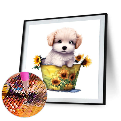 Bucket Puppy - Full Round Drill Diamond Painting 30*30CM