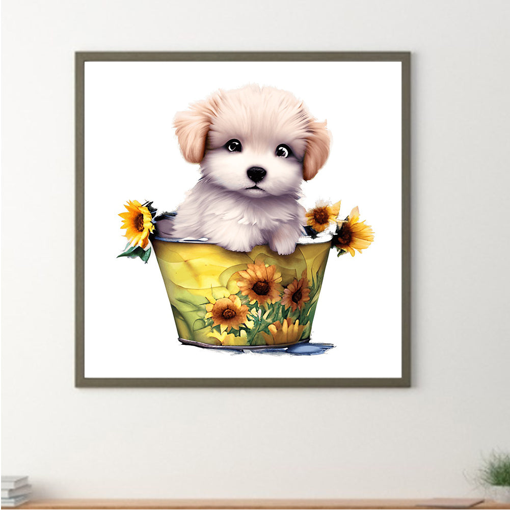 Bucket Puppy - Full Round Drill Diamond Painting 30*30CM