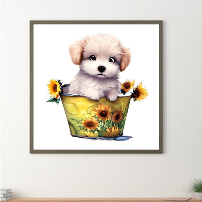 Bucket Puppy - Full Round Drill Diamond Painting 30*30CM