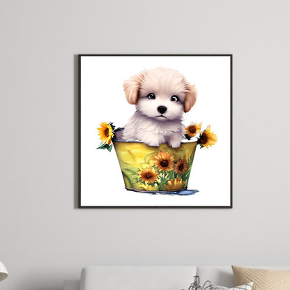 Bucket Puppy - Full Round Drill Diamond Painting 30*30CM