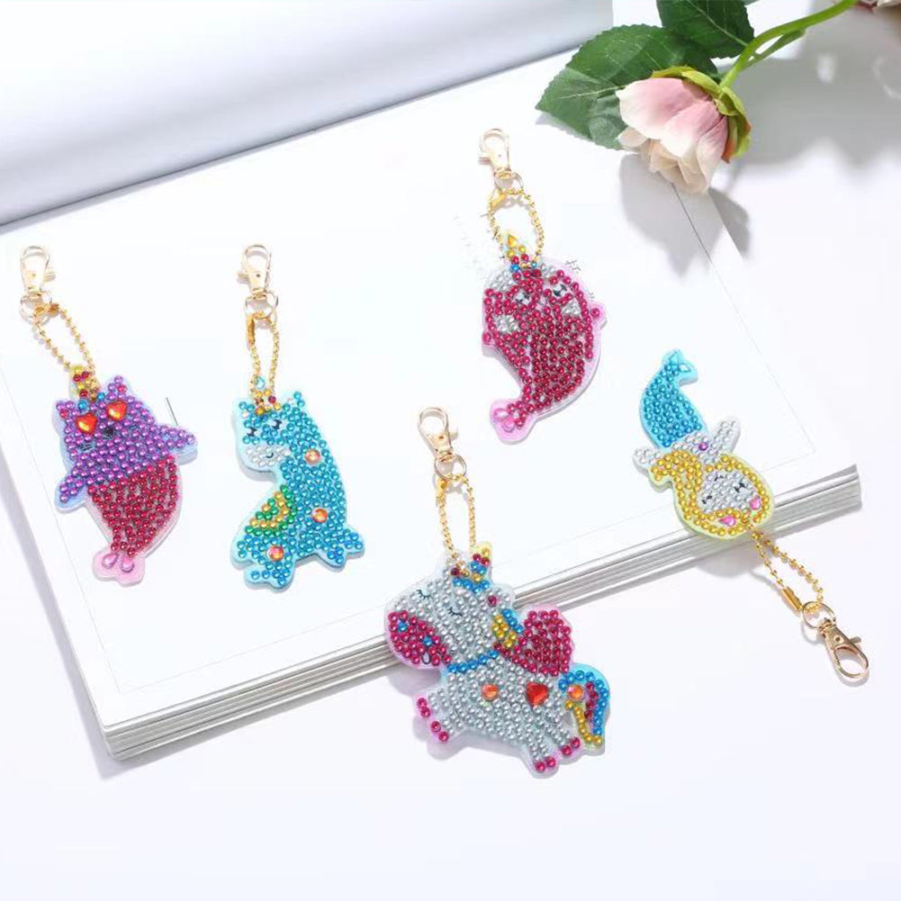 5pcs Diamond Art Key Rings Hanging Ornaments 5D Special-shaped Drill Bag Pandant