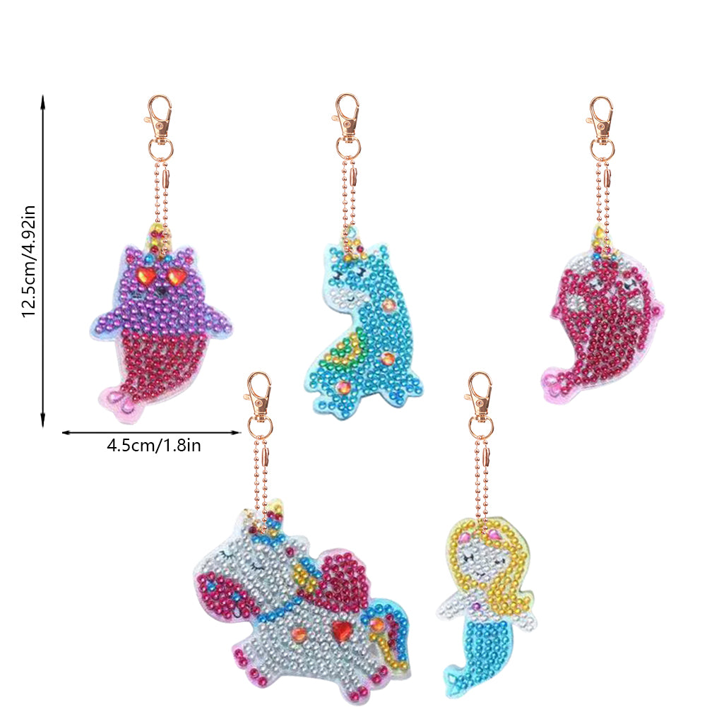 5pcs Diamond Art Key Rings Hanging Ornaments 5D Special-shaped Drill Bag Pandant