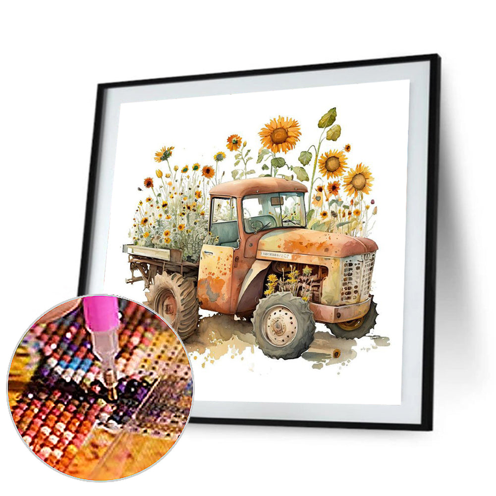 Sunflower Tractor - Full Square Drill Diamond Painting 40*40CM