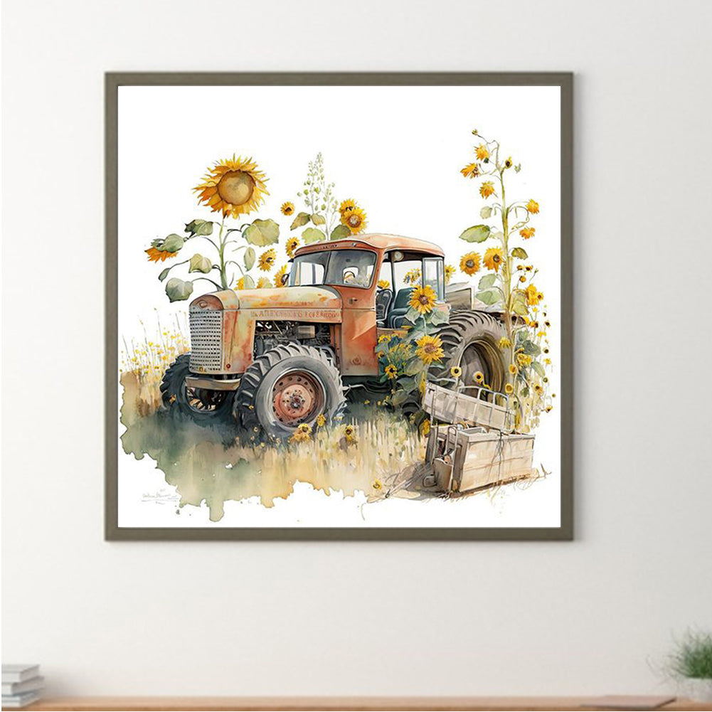 Sunflower Tractor - Full Square Drill Diamond Painting 40*40CM