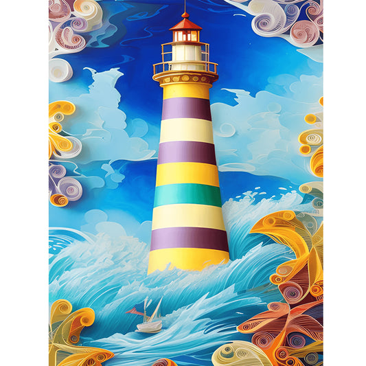 Paper Painting Of Lighthouse - Full Round Drill Diamond Painting 30*40CM
