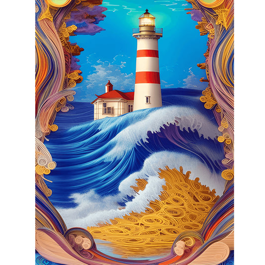 Paper Painting Of Lighthouse - Full Round Drill Diamond Painting 30*40CM