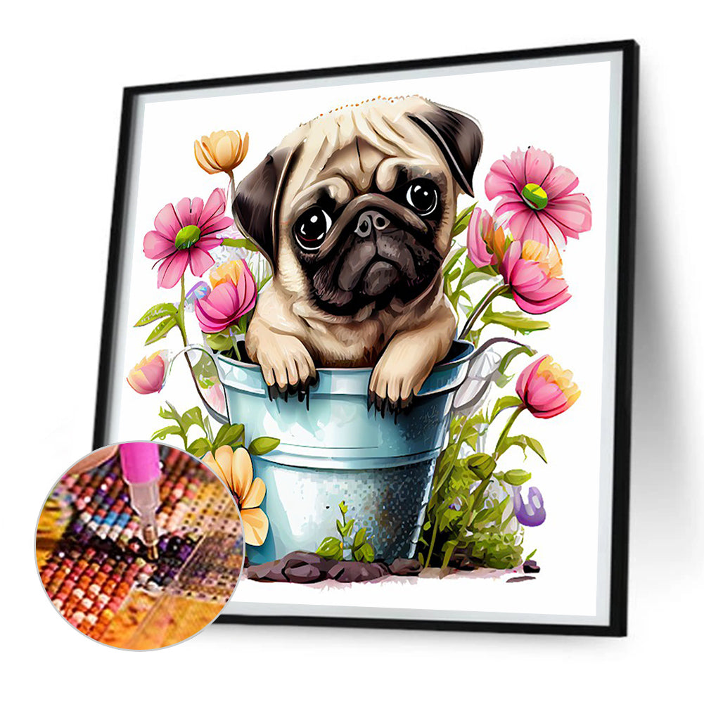 Pug Dog - Full Round Drill Diamond Painting 30*30CM
