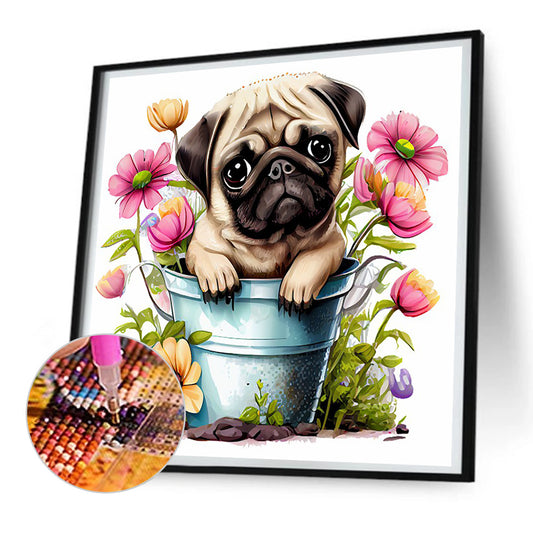 Pug Dog - Full Round Drill Diamond Painting 30*30CM