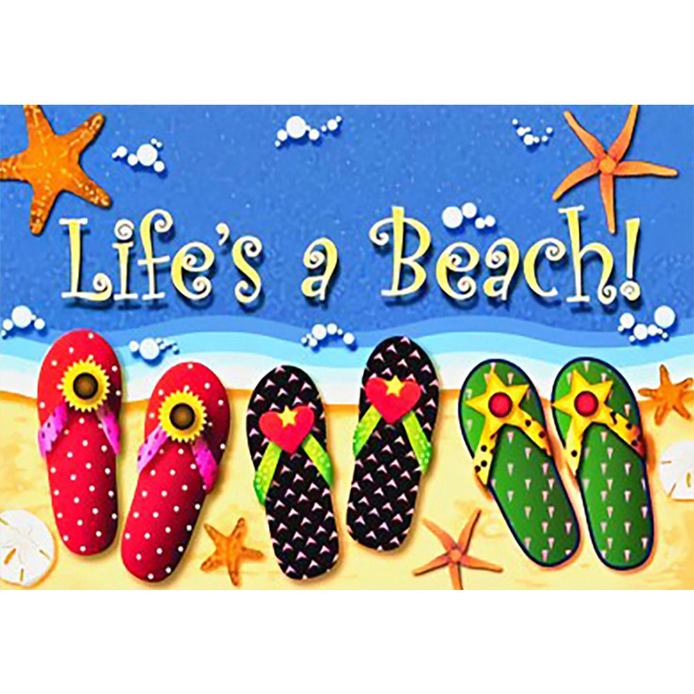 Summer Beach Flip Flops - Full Round Drill Diamond Painting 50*35CM