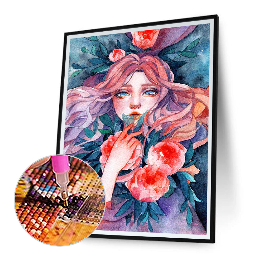 Girl Holding Flowers - Full Round Drill Diamond Painting 30*40CM